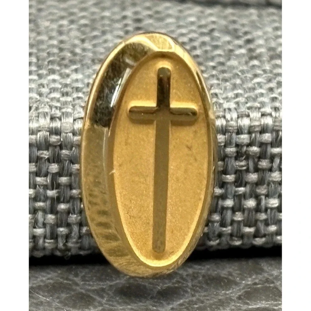 Vintage 10K Gold Filled Oval Cross Religious Lapel Pin Tie Tack Christian